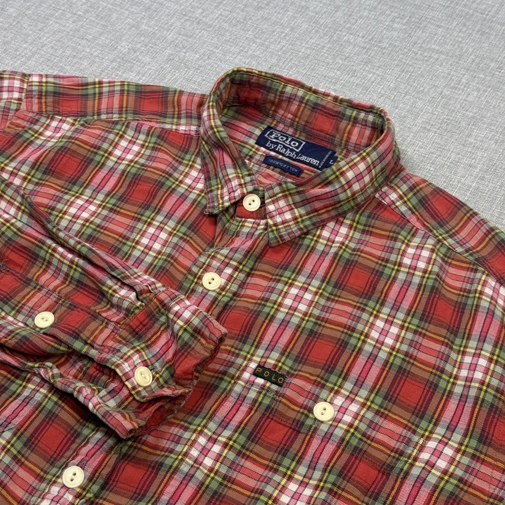 Polo Ralph Lauren Button-Up Work Shirt‎ Mens Large Red Plaid Long Sleeve Cotton